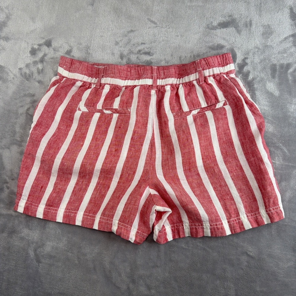 Nicole Miller New York Womens M Red White Stripe 100% Linen Shorts High Rise - Picture 2 of 9